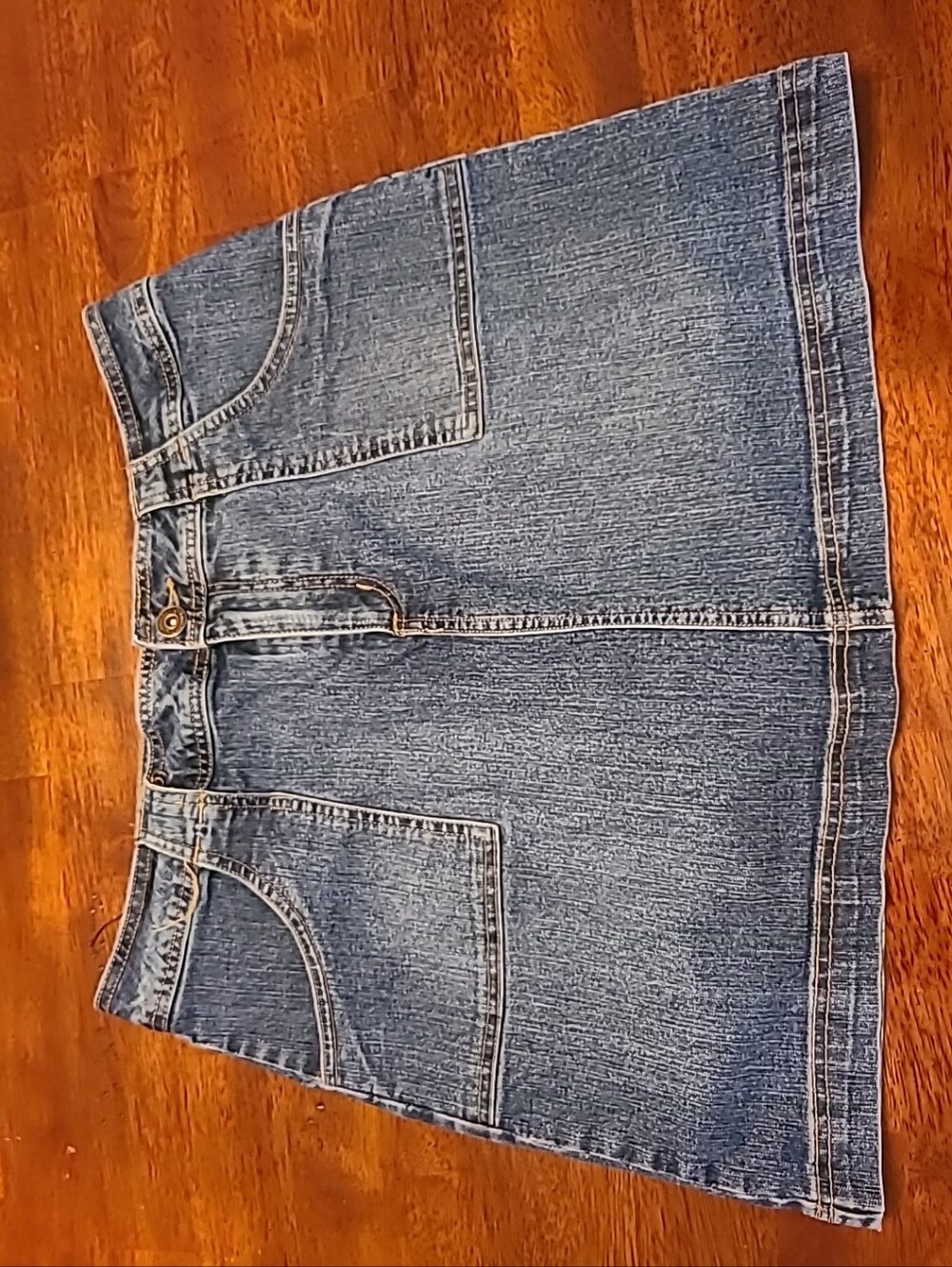 St. John's Bay Stretch Denim Skirt - Indigo with Gold Topstitch